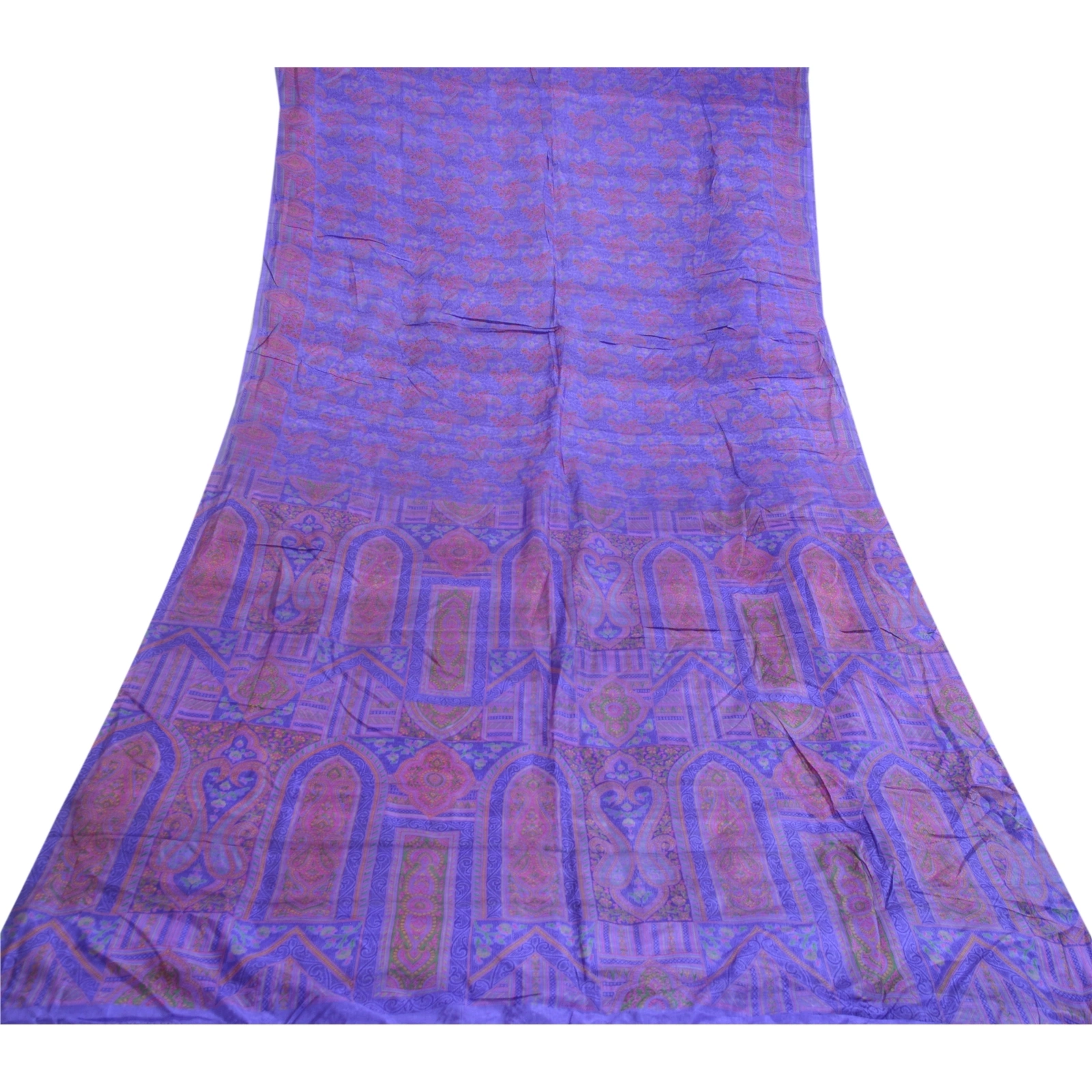 Sanskriti Vintage Sarees Purple Pure Silk Printed Sari Floral Soft Craft Fabric, PR-64075-Purple-Pure Silk-8