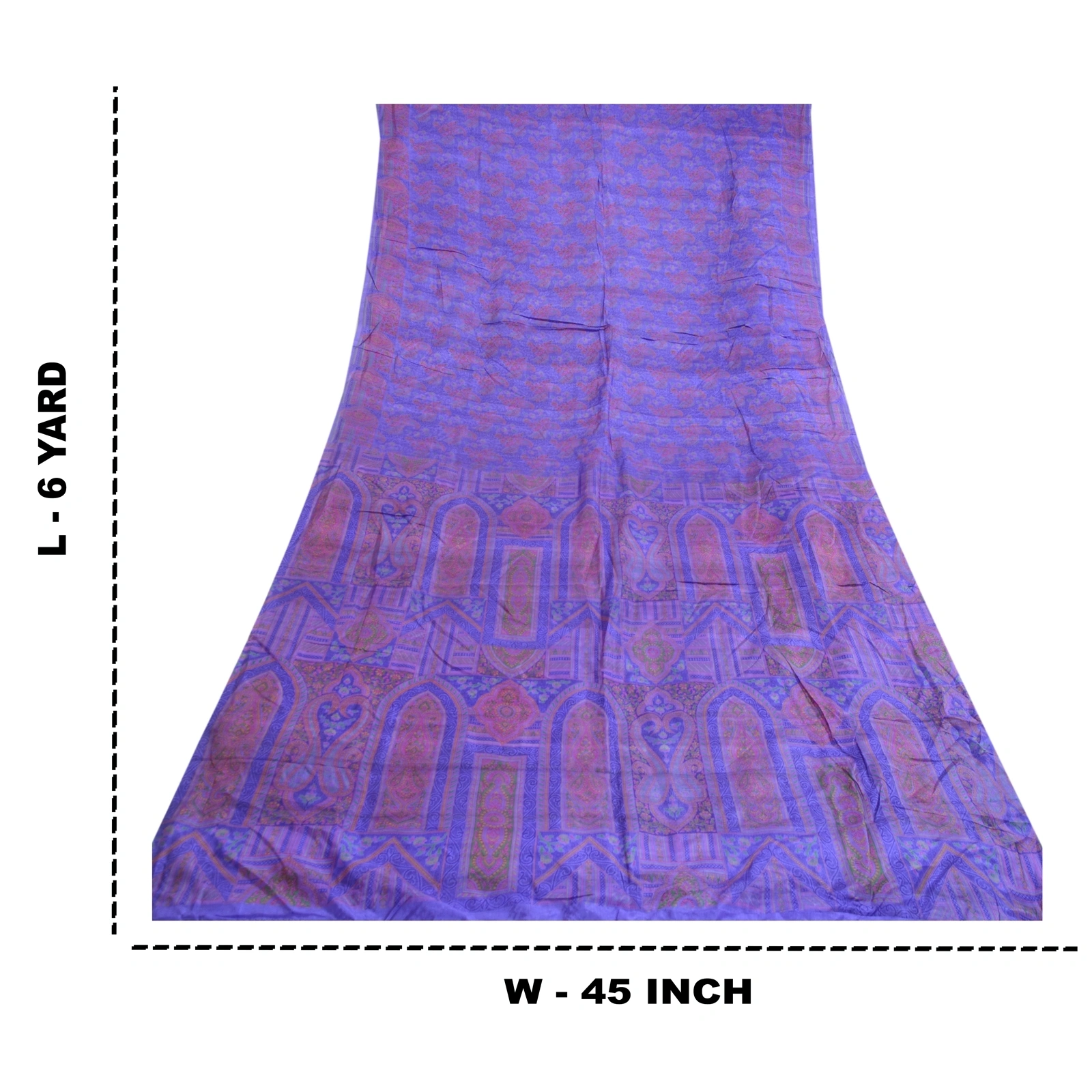 Sanskriti Vintage Sarees Purple Pure Silk Printed Sari Floral Soft Craft Fabric, PR-64075-Purple-Pure Silk-9