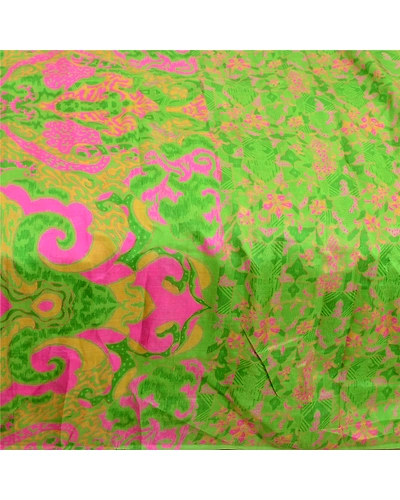 Sanskriti Vintage Sarees Indian Green Printed Pure Silk Sari Soft Craft Fabric, PR-64083-Green-Pure Silk-3