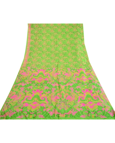 Sanskriti Vintage Sarees Indian Green Printed Pure Silk Sari Soft Craft Fabric, PR-64083-Green-Pure Silk-7