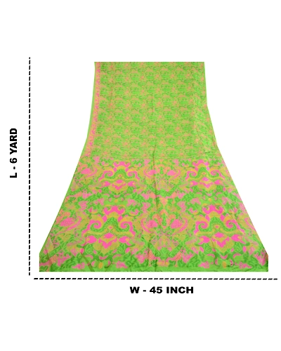Sanskriti Vintage Sarees Indian Green Printed Pure Silk Sari Soft Craft Fabric, PR-64083-Green-Pure Silk-8