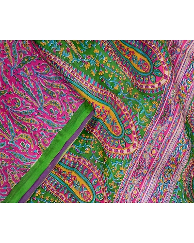 Sanskriti Vintage Sarees From India Pink Printed Pure Silk Sari 5Yd Craft Fabric, PR-64090-Pink-Pure Silk-1