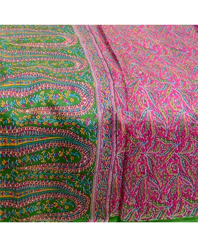 Sanskriti Vintage Sarees From India Pink Printed Pure Silk Sari 5Yd Craft Fabric, PR-64090-Pink-Pure Silk-3