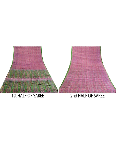 Sanskriti Vintage Sarees From India Pink Printed Pure Silk Sari 5Yd Craft Fabric, PR-64090-Pink-Pure Silk-4