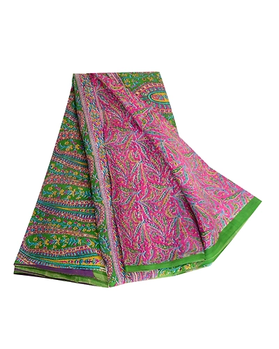 Sanskriti Vintage Sarees From India Pink Printed Pure Silk Sari 5Yd Craft Fabric, PR-64090-Pink-Pure Silk-6