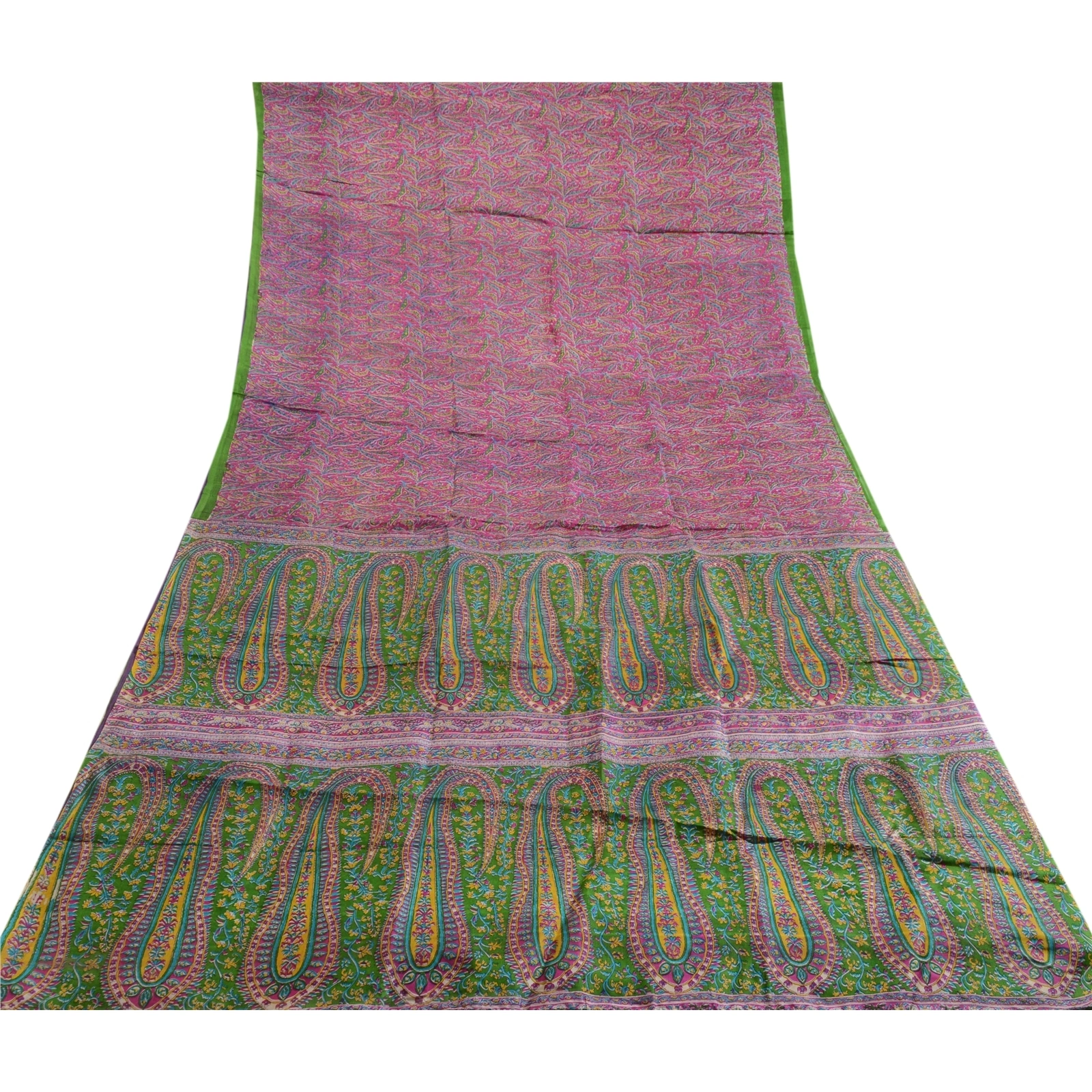 Sanskriti Vintage Sarees From India Pink Printed Pure Silk Sari 5Yd Craft Fabric, PR-64090-Pink-Pure Silk-7