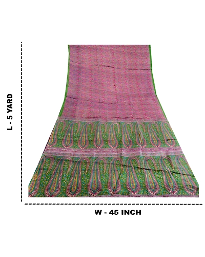 Sanskriti Vintage Sarees From India Pink Printed Pure Silk Sari 5Yd Craft Fabric, PR-64090-Pink-Pure Silk-8