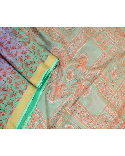 Sanskriti Vintage Sarees From India Blue Pure Silk Printed Sari 5Yd Craft Fabric, PR-64104-Blue-Pure Silk-3