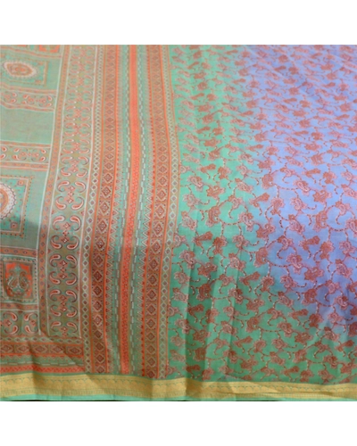 Sanskriti Vintage Sarees From India Blue Pure Silk Printed Sari 5Yd Craft Fabric, PR-64104-Blue-Pure Silk-4