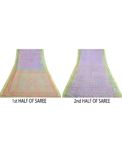 Sanskriti Vintage Sarees From India Blue Pure Silk Printed Sari 5Yd Craft Fabric, PR-64104-Blue-Pure Silk-5