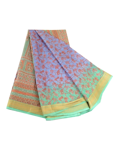 Sanskriti Vintage Sarees From India Blue Pure Silk Printed Sari 5Yd Craft Fabric, PR-64104-Blue-Pure Silk-7
