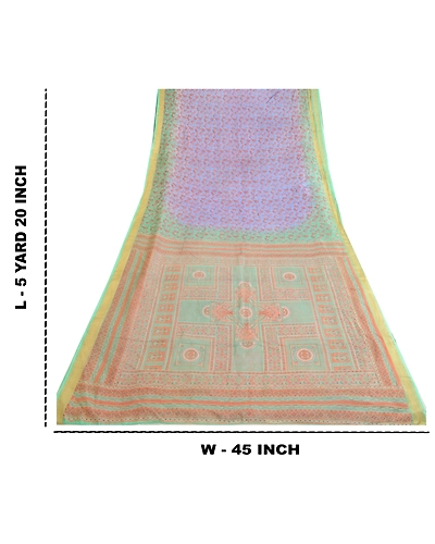 Sanskriti Vintage Sarees From India Blue Pure Silk Printed Sari 5Yd Craft Fabric, PR-64104-Blue-Pure Silk-9