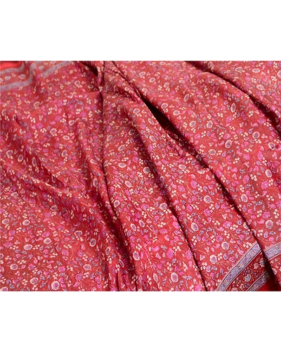 Sanskriti Vintage Sarees From India Dark Red Pure Silk Printed Sari Craft Fabric, PR-64105-Dark Red-Pure Silk-6
