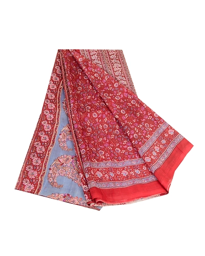 Sanskriti Vintage Sarees From India Dark Red Pure Silk Printed Sari Craft Fabric, PR-64105-Dark Red-Pure Silk-7