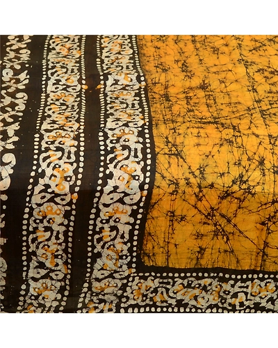 Sanskriti Vintage Sarees Indian Saffron Batik Print Pure Silk Sari Craft Fabric, PR-64107-Saffron-Pure Silk-3