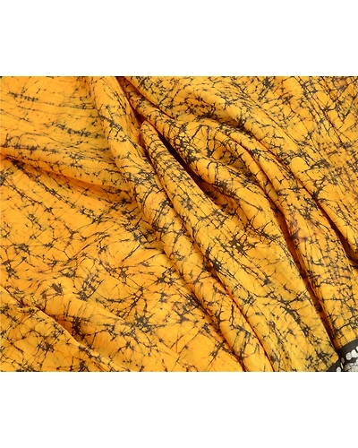 Sanskriti Vintage Sarees Indian Saffron Batik Print Pure Silk Sari Craft Fabric, PR-64107-Saffron-Pure Silk-6