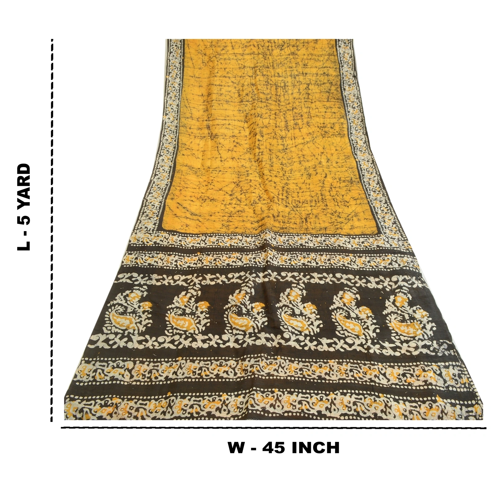 Sanskriti Vintage Sarees Indian Saffron Batik Print Pure Silk Sari Craft Fabric, PR-64107-Saffron-Pure Silk-9