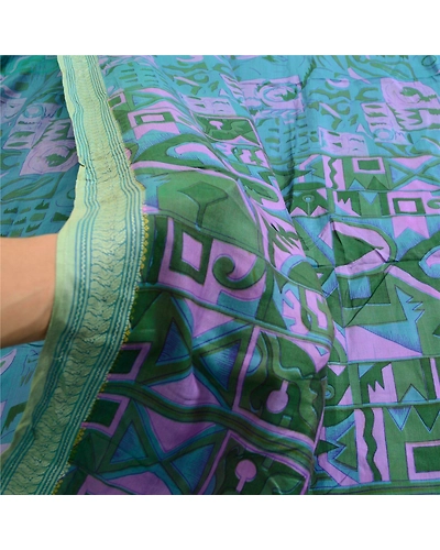 Sanskriti Vintage Sarees Indian Blue Printed Pure Silk Sari Soft Craft Fabric, PR-64111-Blue-Pure Silk-5