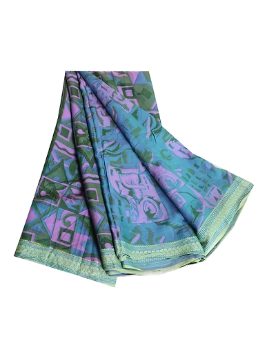Sanskriti Vintage Sarees Indian Blue Printed Pure Silk Sari Soft Craft Fabric, PR-64111-Blue-Pure Silk-6
