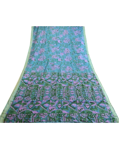 Sanskriti Vintage Sarees Indian Blue Printed Pure Silk Sari Soft Craft Fabric, PR-64111-Blue-Pure Silk-7