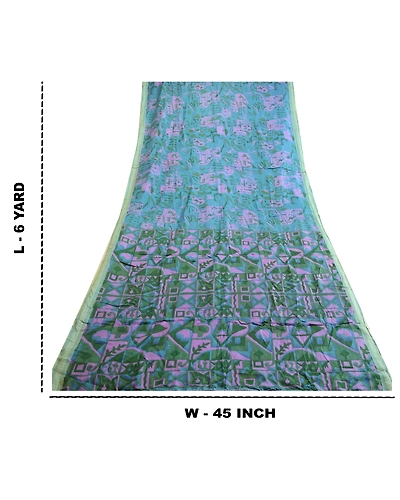 Sanskriti Vintage Sarees Indian Blue Printed Pure Silk Sari Soft Craft Fabric, PR-64111-Blue-Pure Silk-8
