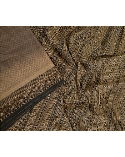 Sanskriti Vintage Sarees From India Gray Pure Silk Printed Sari 5Yd Craft Fabric, PR-64116-Gray-Pure Silk-2