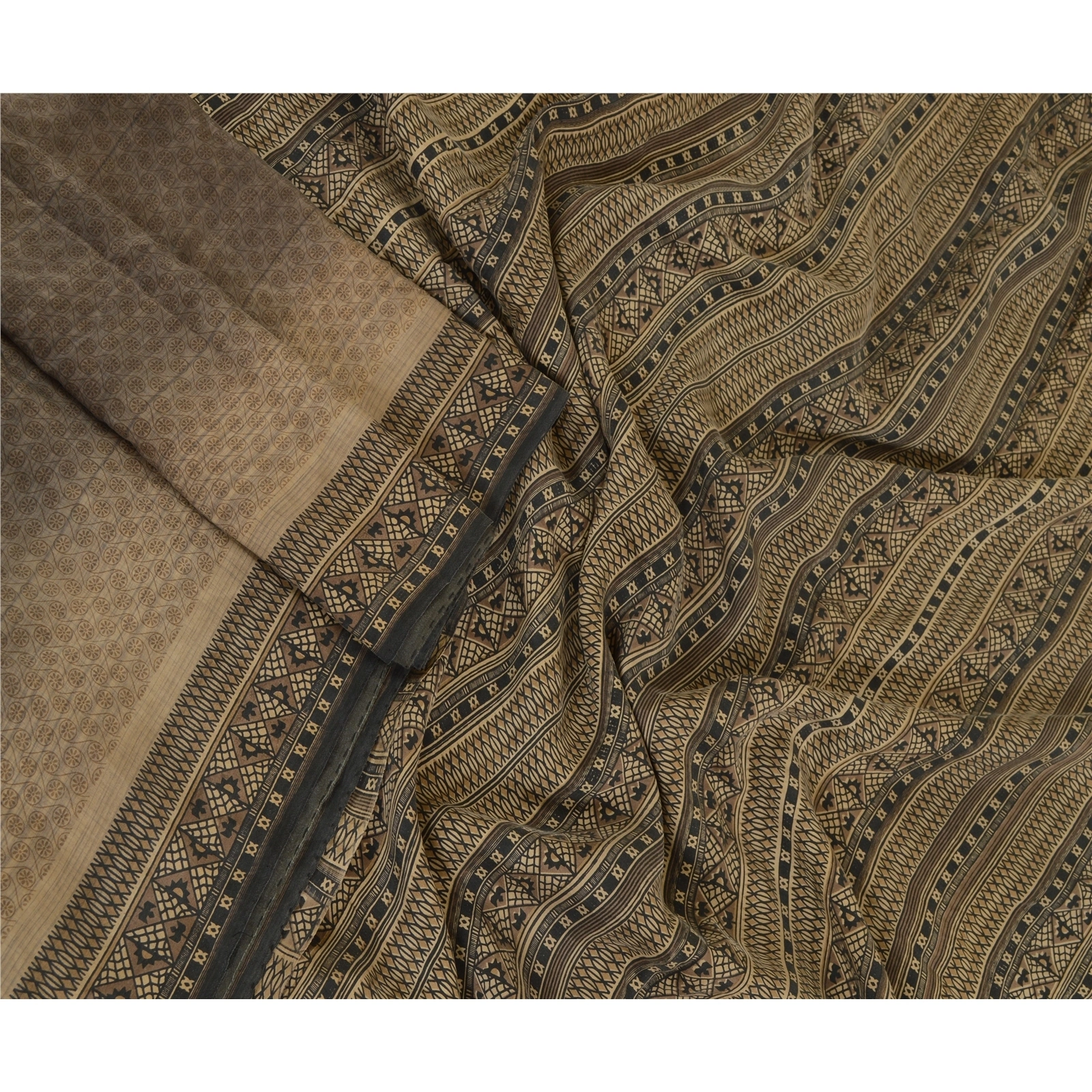 Sanskriti Vintage Sarees From India Gray Pure Silk Printed Sari 5Yd Craft Fabric, PR-64116-Gray-Pure Silk-3