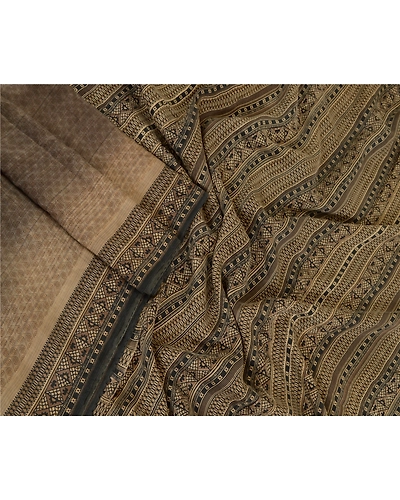 Sanskriti Vintage Sarees From India Gray Pure Silk Printed Sari 5Yd Craft Fabric, PR-64116-Gray-Pure Silk-3