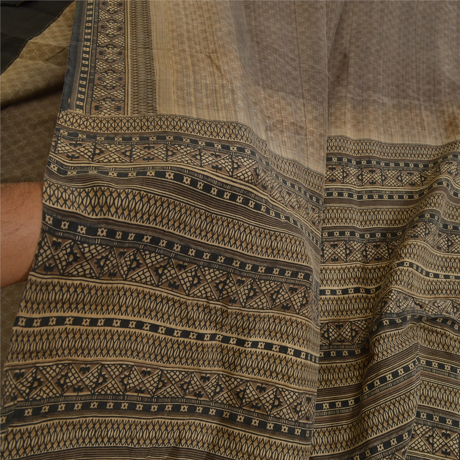 Sanskriti Vintage Sarees From India Gray Pure Silk Printed Sari 5Yd Craft Fabric, PR-64116-Gray-Pure Silk-6