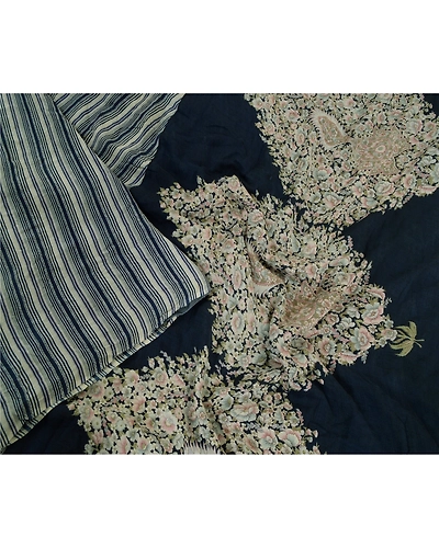 Sanskriti Vintage Sarees Indian Navy Blue Pure Silk Printed Sari Craft Fabric, PR-64119-Navy Blue-Pure Silk-1