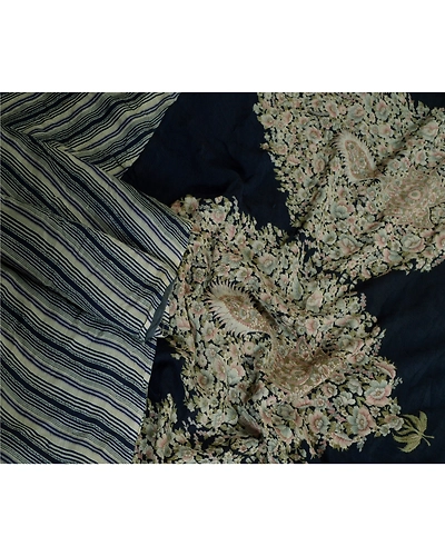 Sanskriti Vintage Sarees Indian Navy Blue Pure Silk Printed Sari Craft Fabric, PR-64119-Navy Blue-Pure Silk-2