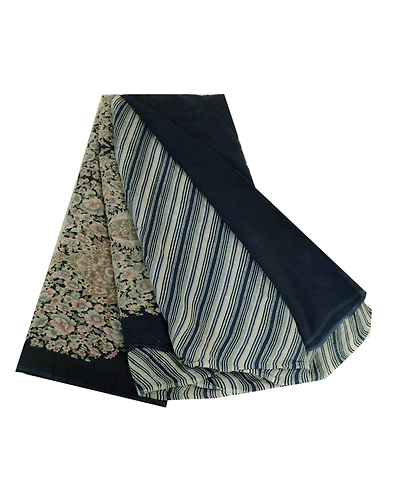 Sanskriti Vintage Sarees Indian Navy Blue Pure Silk Printed Sari Craft Fabric, PR-64119-Navy Blue-Pure Silk-6