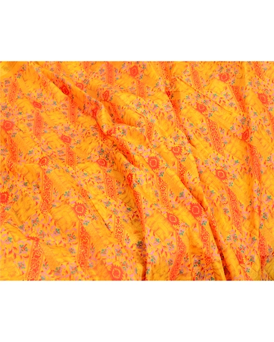 Sanskriti Vintage Sarees Yellow Pure Silk Zari Border Printed Sari Craft Fabric, PR-64121-Yellow-Pure Silk-6