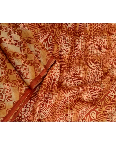 Sanskriti Vintage Sarees Brown Pure Silk Printed Sari Floral Soft Craft Fabric, PR-64125-Brown-Pure Silk-2