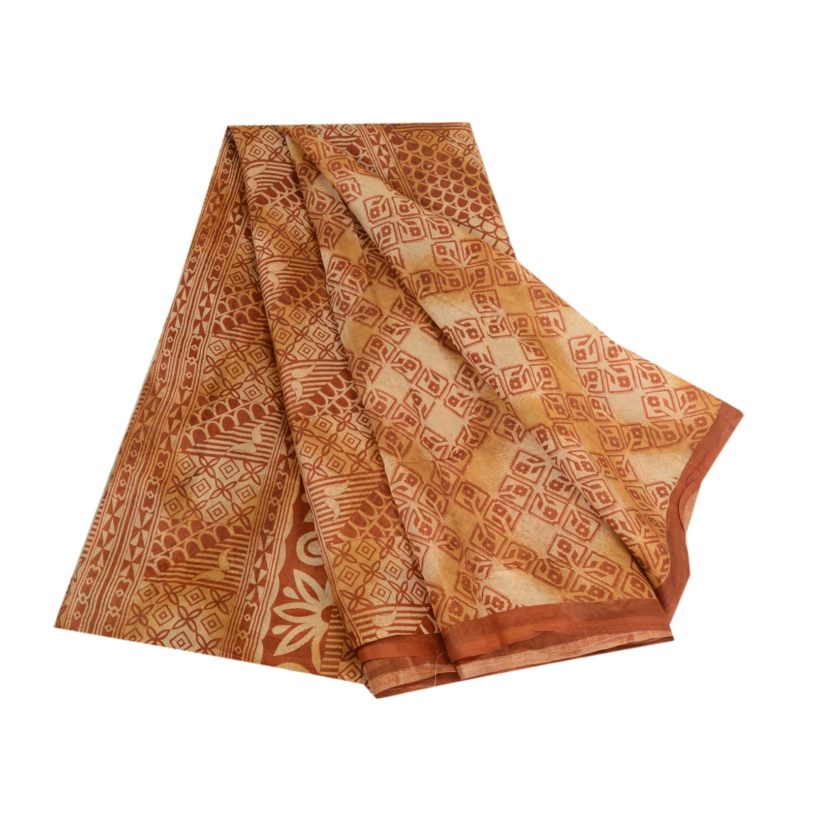 Sanskriti Vintage Sarees Brown Pure Silk Printed Sari Floral Soft Craft Fabric, PR-64125-Brown-Pure Silk-6