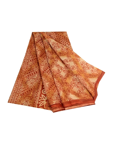 Sanskriti Vintage Sarees Brown Pure Silk Printed Sari Floral Soft Craft Fabric, PR-64125-Brown-Pure Silk-6