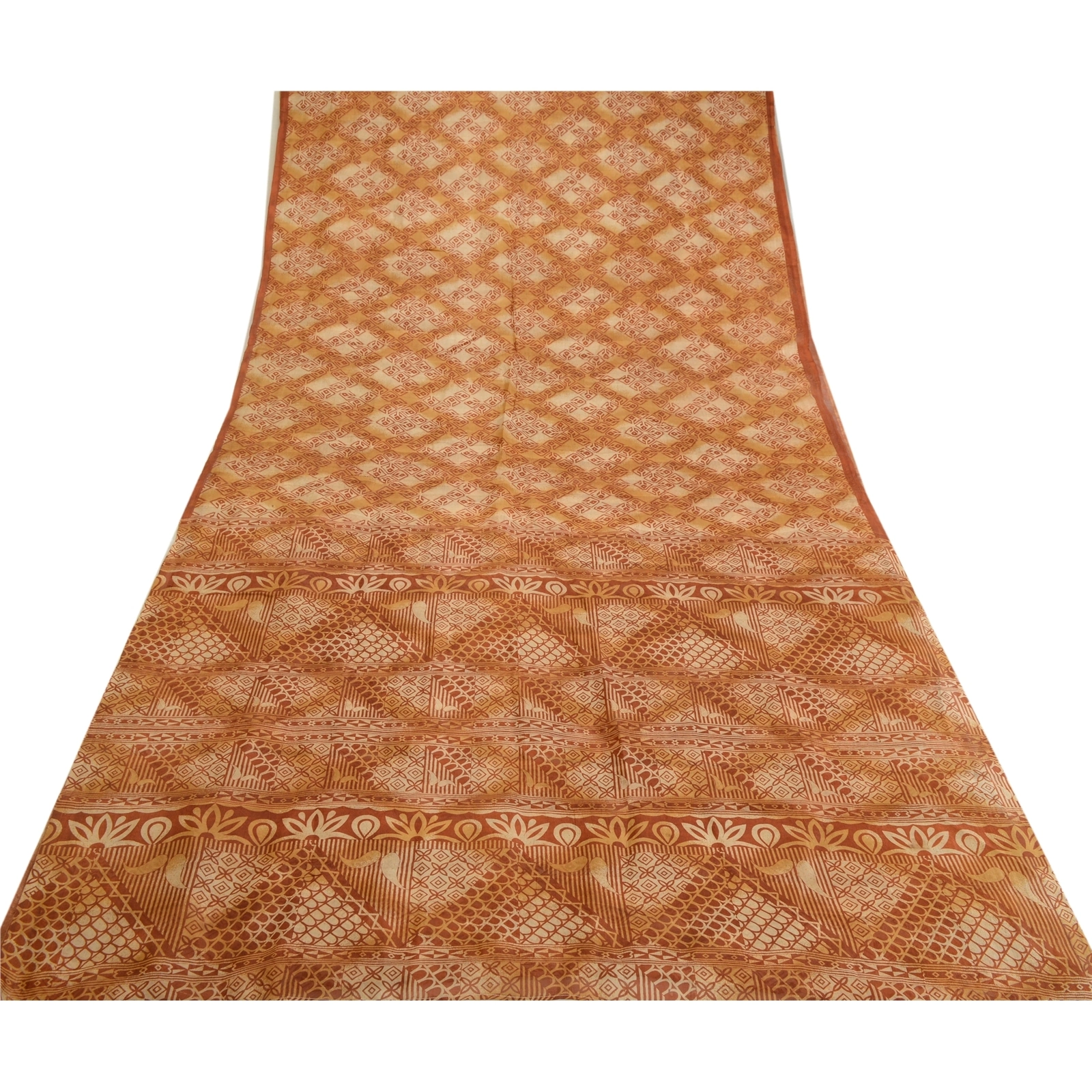 Sanskriti Vintage Sarees Brown Pure Silk Printed Sari Floral Soft Craft Fabric, PR-64125-Brown-Pure Silk-7