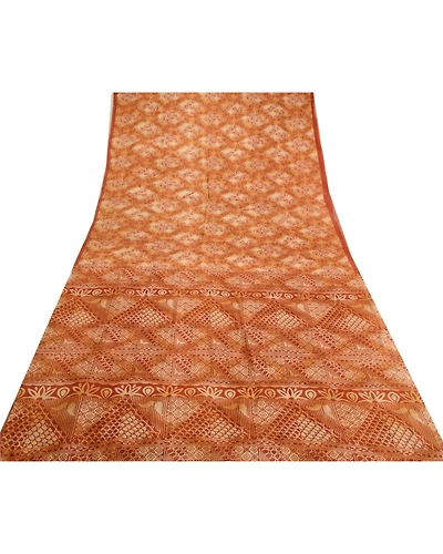 Sanskriti Vintage Sarees Brown Pure Silk Printed Sari Floral Soft Craft Fabric, PR-64125-Brown-Pure Silk-7