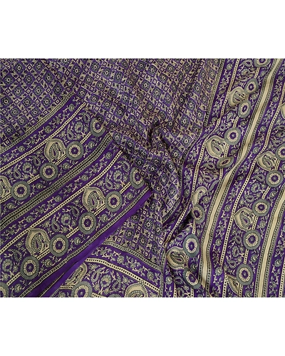 Sanskriti Vintage Sarees Blue Pure Silk Printed Sari Floral Soft Craft Fabric, PR-64127-Blue-Pure Silk-1