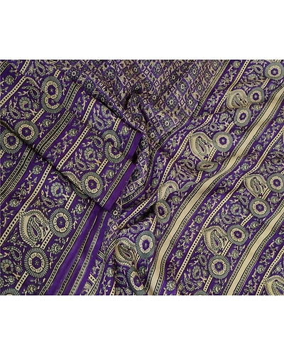 Sanskriti Vintage Sarees Blue Pure Silk Printed Sari Floral Soft Craft Fabric, PR-64127-Blue-Pure Silk-2