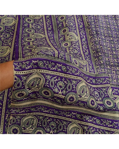 Sanskriti Vintage Sarees Blue Pure Silk Printed Sari Floral Soft Craft Fabric, PR-64127-Blue-Pure Silk-5