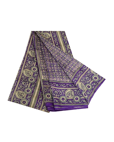 Sanskriti Vintage Sarees Blue Pure Silk Printed Sari Floral Soft Craft Fabric, PR-64127-Blue-Pure Silk-6