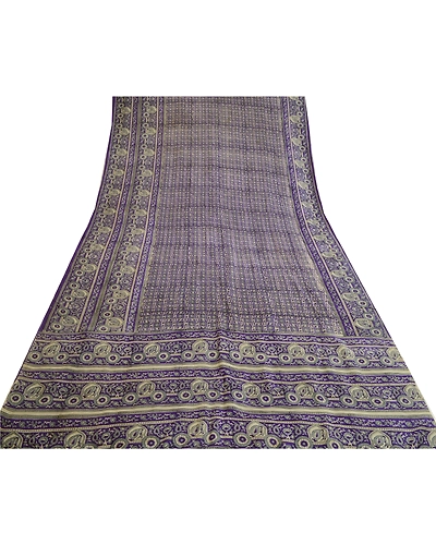 Sanskriti Vintage Sarees Blue Pure Silk Printed Sari Floral Soft Craft Fabric, PR-64127-Blue-Pure Silk-7