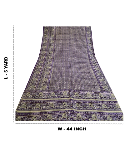 Sanskriti Vintage Sarees Blue Pure Silk Printed Sari Floral Soft Craft Fabric, PR-64127-Blue-Pure Silk-8