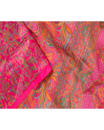 Sanskriti Vintage Sarees Pink Pure Silk Printed Sari Floral Soft Craft Fabric, PR-64128-Pink-Pure Silk-1