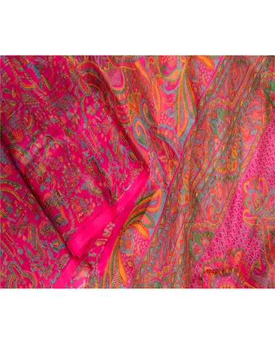 Sanskriti Vintage Sarees Pink Pure Silk Printed Sari Floral Soft Craft Fabric, PR-64128-Pink-Pure Silk-2