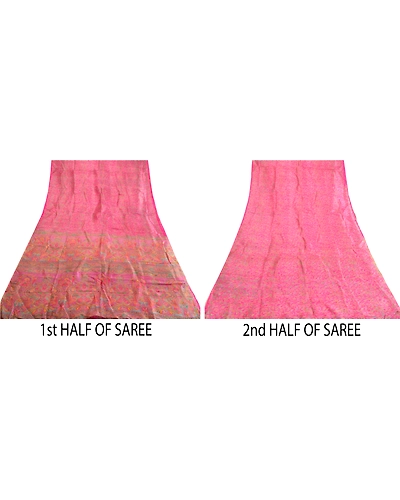 Sanskriti Vintage Sarees Pink Pure Silk Printed Sari Floral Soft Craft Fabric, PR-64128-Pink-Pure Silk-4