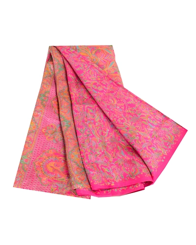 Sanskriti Vintage Sarees Pink Pure Silk Printed Sari Floral Soft Craft Fabric, PR-64128-Pink-Pure Silk-6