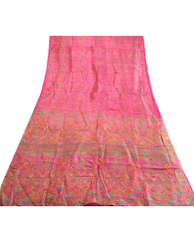 Sanskriti Vintage Sarees Pink Pure Silk Printed Sari Floral Soft Craft Fabric, PR-64128-Pink-Pure Silk-7