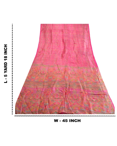 Sanskriti Vintage Sarees Pink Pure Silk Printed Sari Floral Soft Craft Fabric, PR-64128-Pink-Pure Silk-8